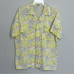 Men's Casual Button Down Shirt - Yellow and Gray Palm Print